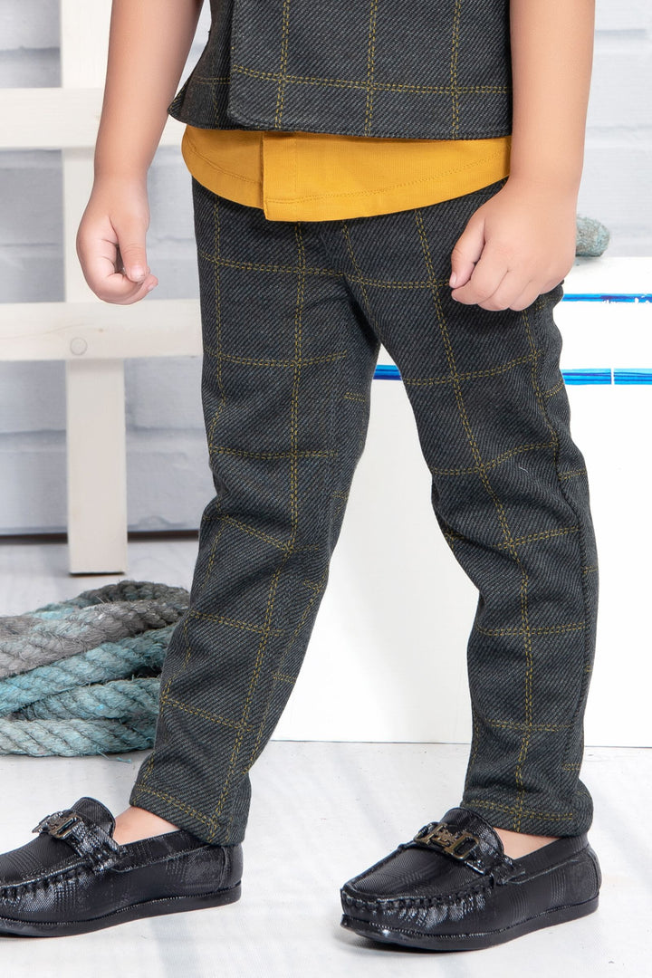 Grey with Mustard Waist Coat and Set for Boys
