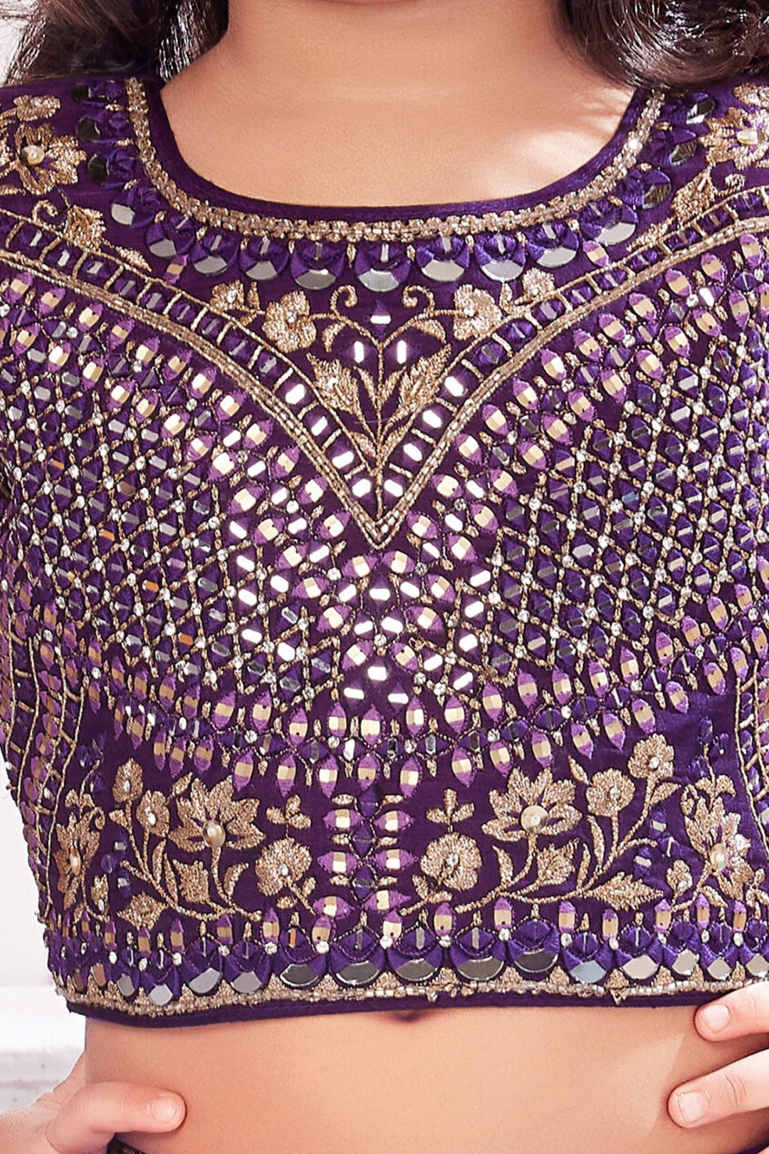 Purple Mirror and Zari work Lehenga Choli for Girls Seasons Chennai