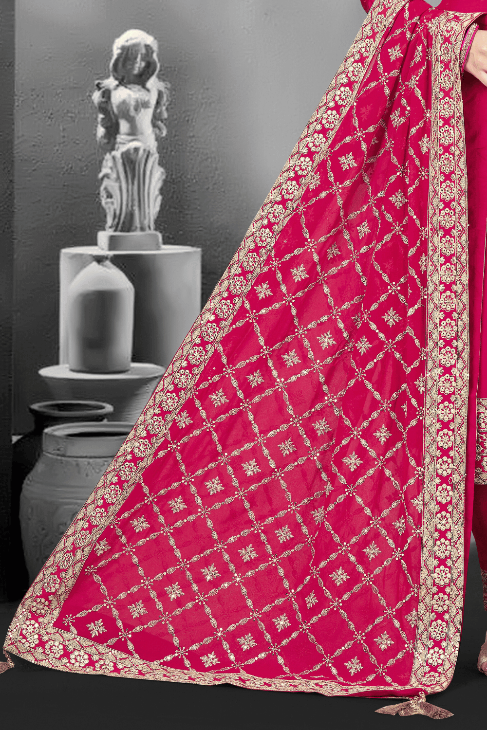 Rani Pink Sequins and Zari work Straight Cut Salwar Suit - Seasons Chennai