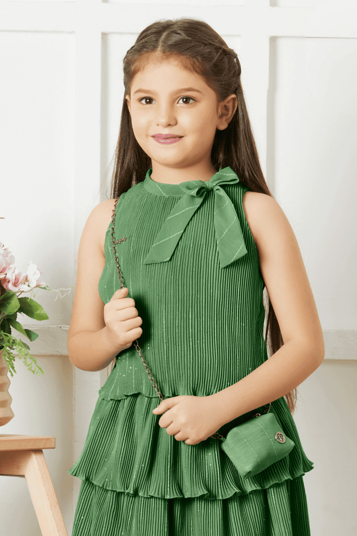 Green Top and Divider Skirt for Girls with Matching Purse - Seasons Chennai