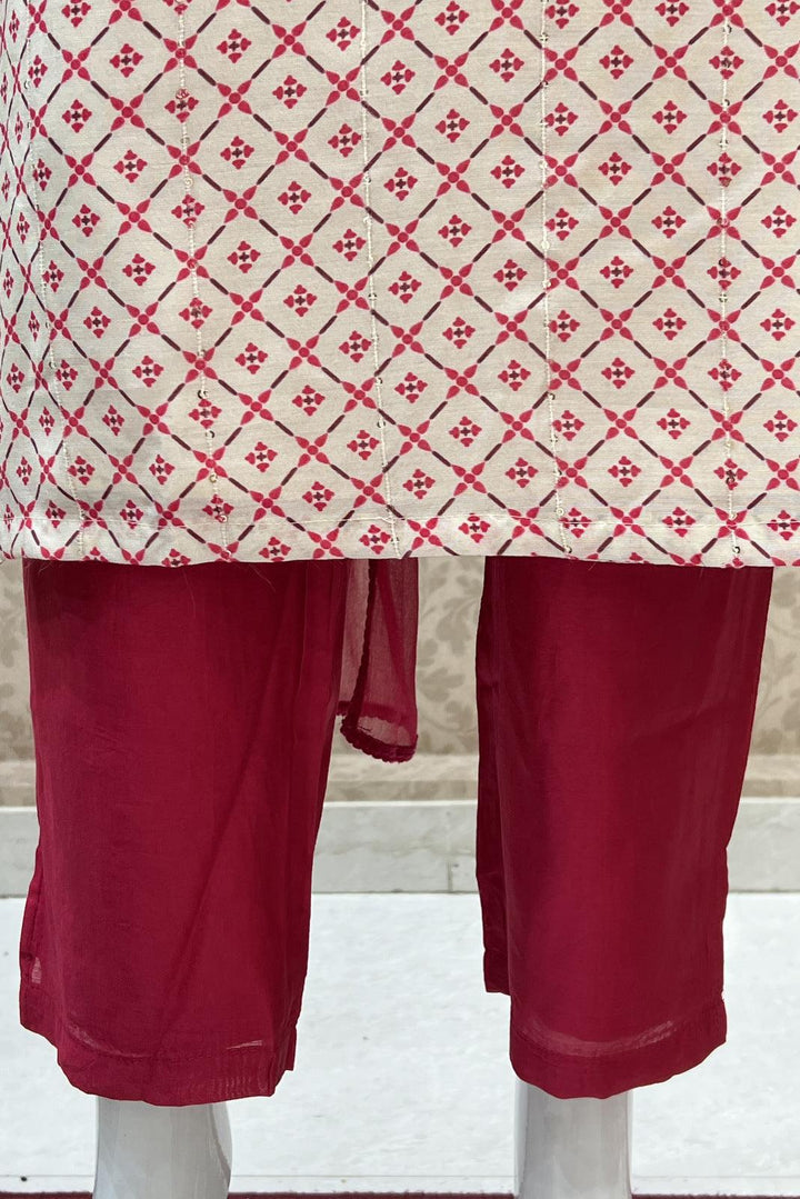 Cream with Pink Digital Print, Zardozi, Thread and Zari work Straight Cut Salwar Suit - Seasons Chennai