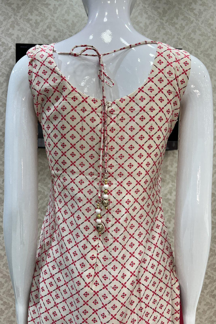 Cream with Pink Digital Print, Zardozi, Thread and Zari work Straight Cut Salwar Suit - Seasons Chennai