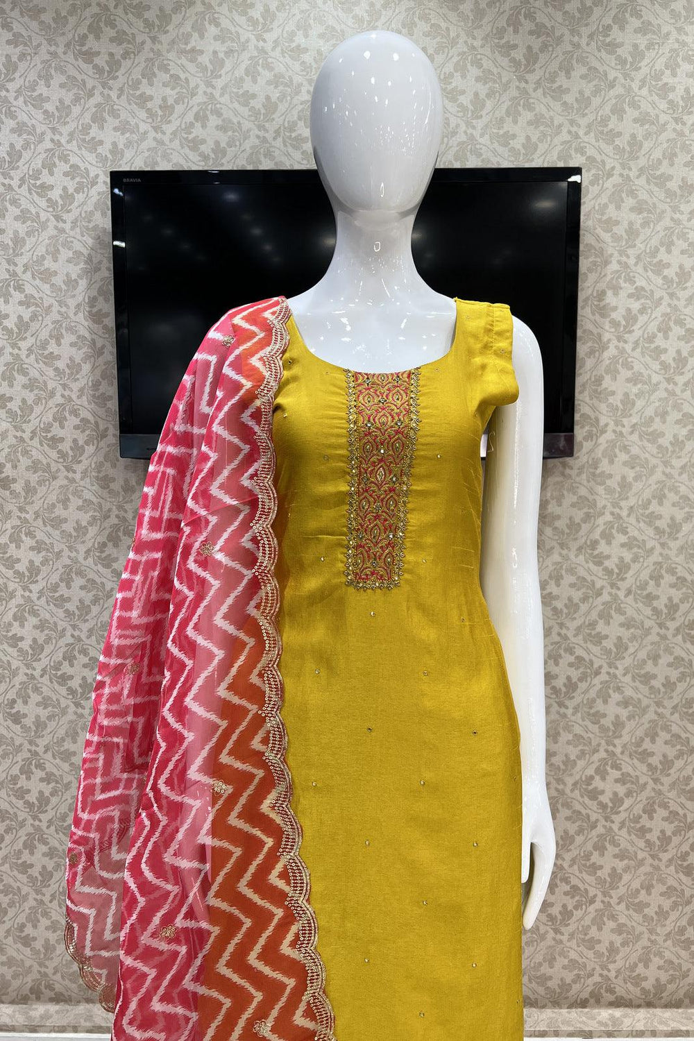 Yellow Zardozi, Thread and Zari work Straight Cut Salwar Suit - Seasons Chennai