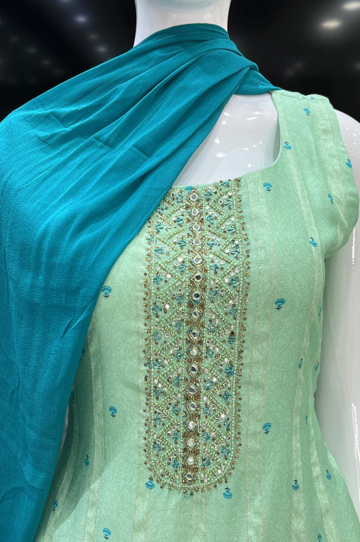Pista Green Stone, Sequins, Beads and Thread work Straight Cut Salwar Suit - Seasons Chennai