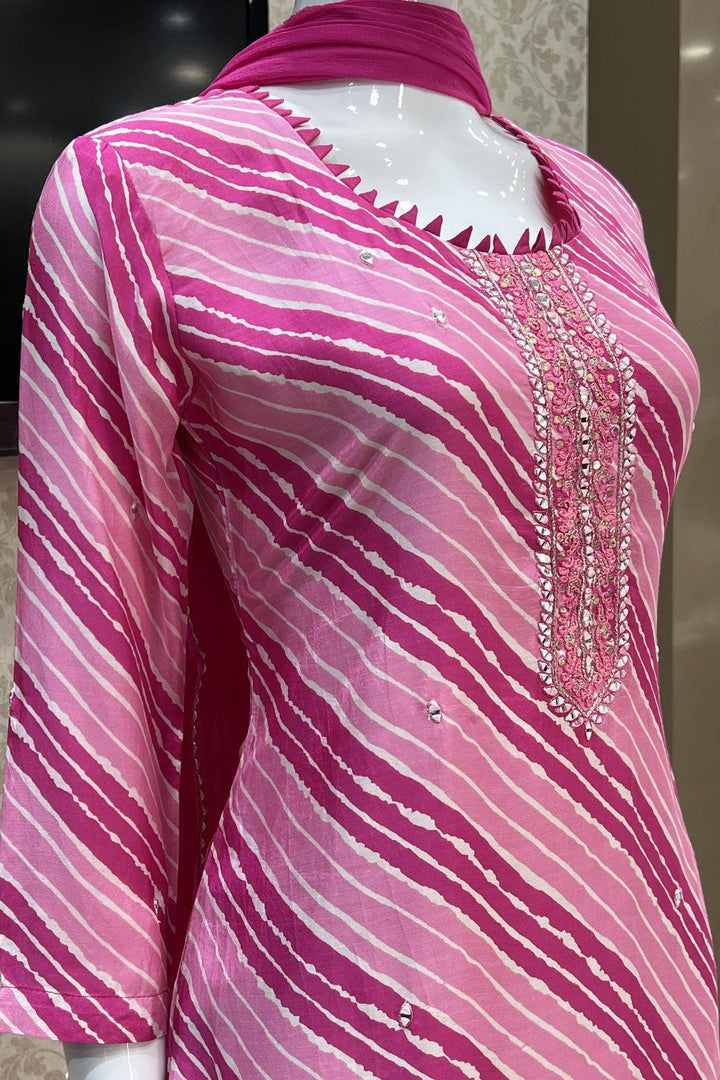 Pink Printed, Mirror, Zari and Thread work Straight Cut Salwar Suit - Seasons Chennai