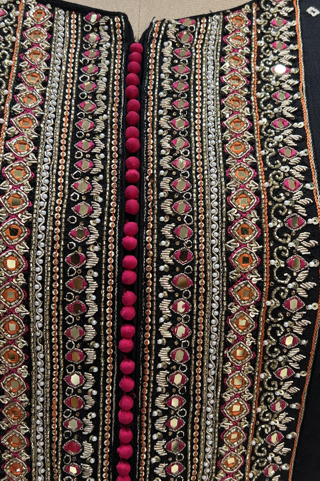 Black Banaras, Sequins, Mirror, Zardozi, Beads and Thread work Floor Length Anarkali Suit - Seasons Chennai