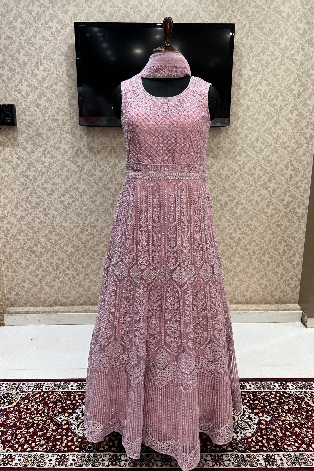 Pink Stone and Thread work Floor Length Anarkali Suit - Seasons Chennai