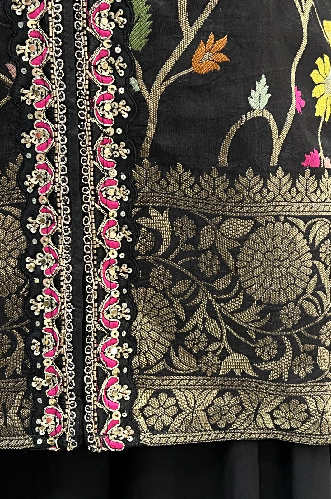 Black Banaras, Beads and Sequins work Palazzo Salwar Suit - Seasons Chennai