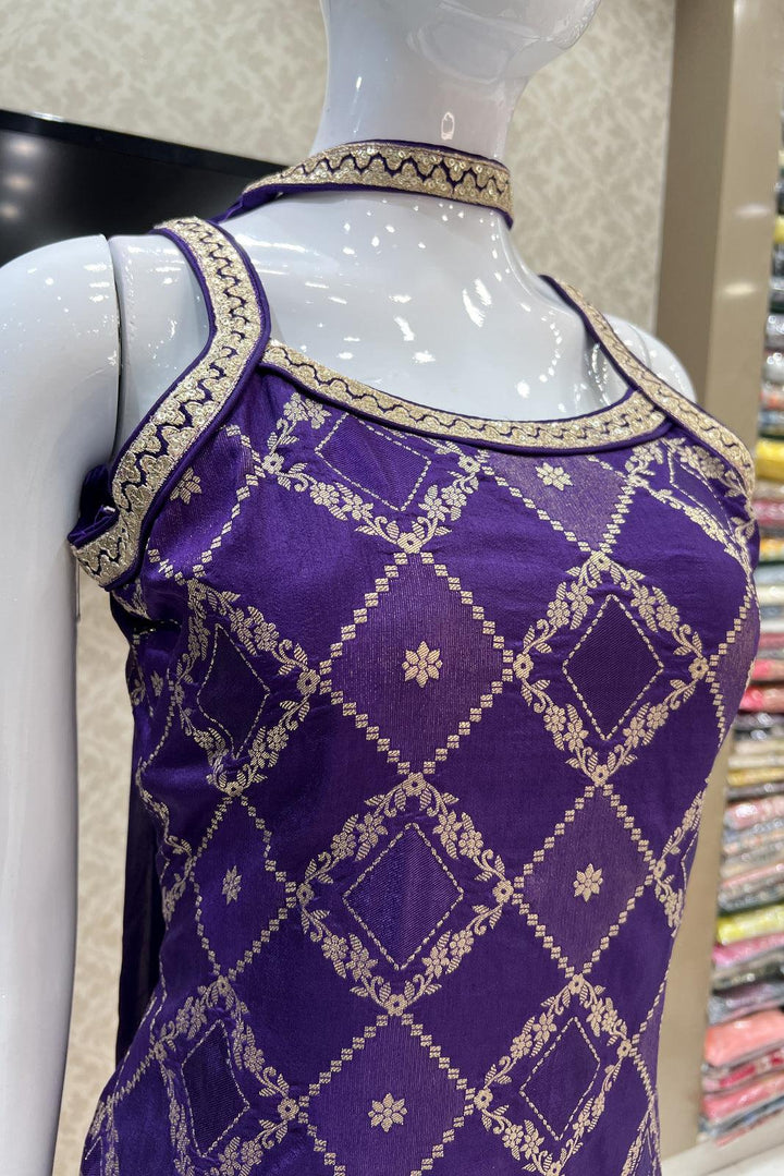 Purple Banaras, Zari and Sequins work Palazzo Suit Set - Seasons Chennai