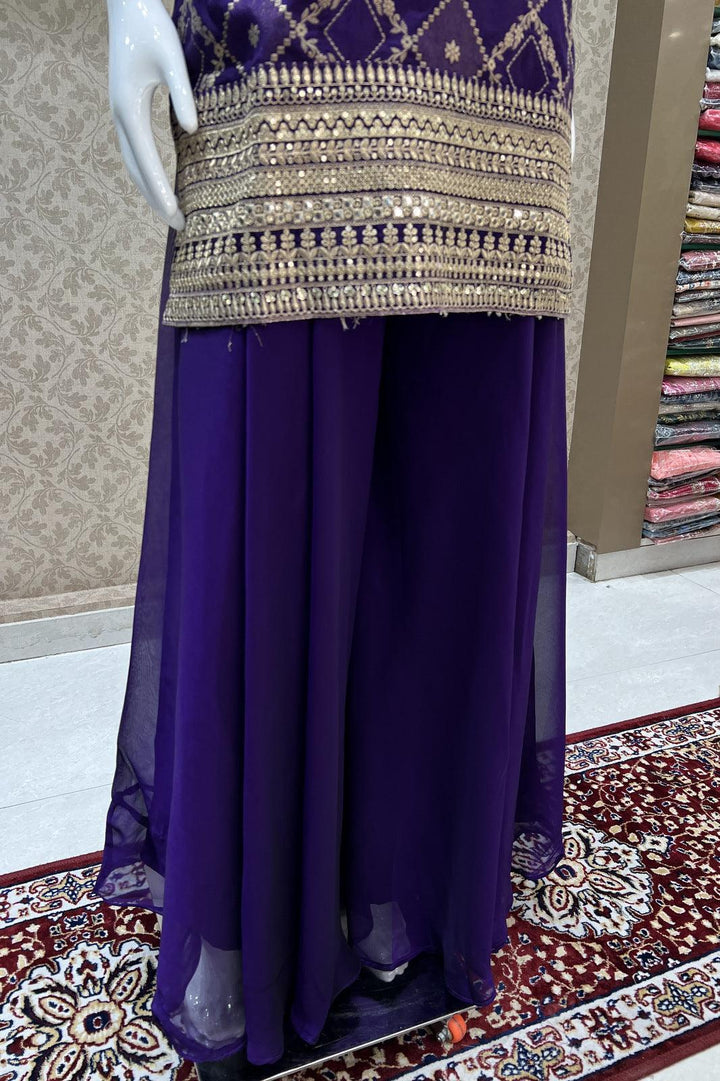 Purple Banaras, Zari and Sequins work Palazzo Suit Set - Seasons Chennai