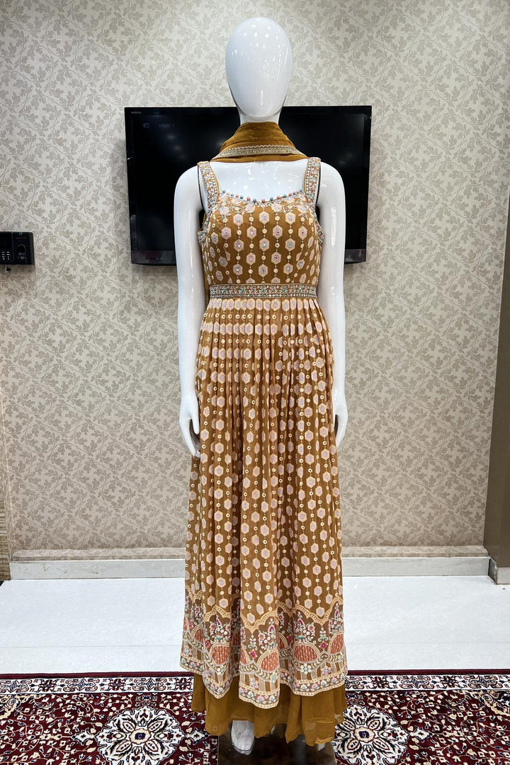Mustard Sequins, Mirror, Stone, Zardozi and Embroidery work Salwar Suit with Palazzo Pants - Seasons Chennai