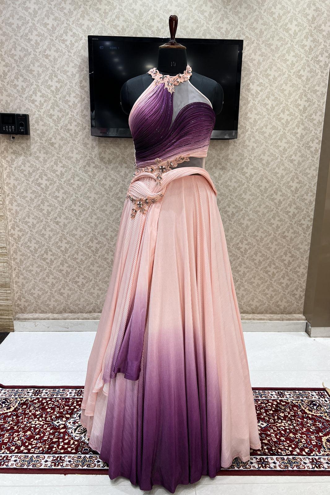 Peach with Magenta Shaded Beads and Stone work Bridal and Partywear Gown - Seasons Chennai
