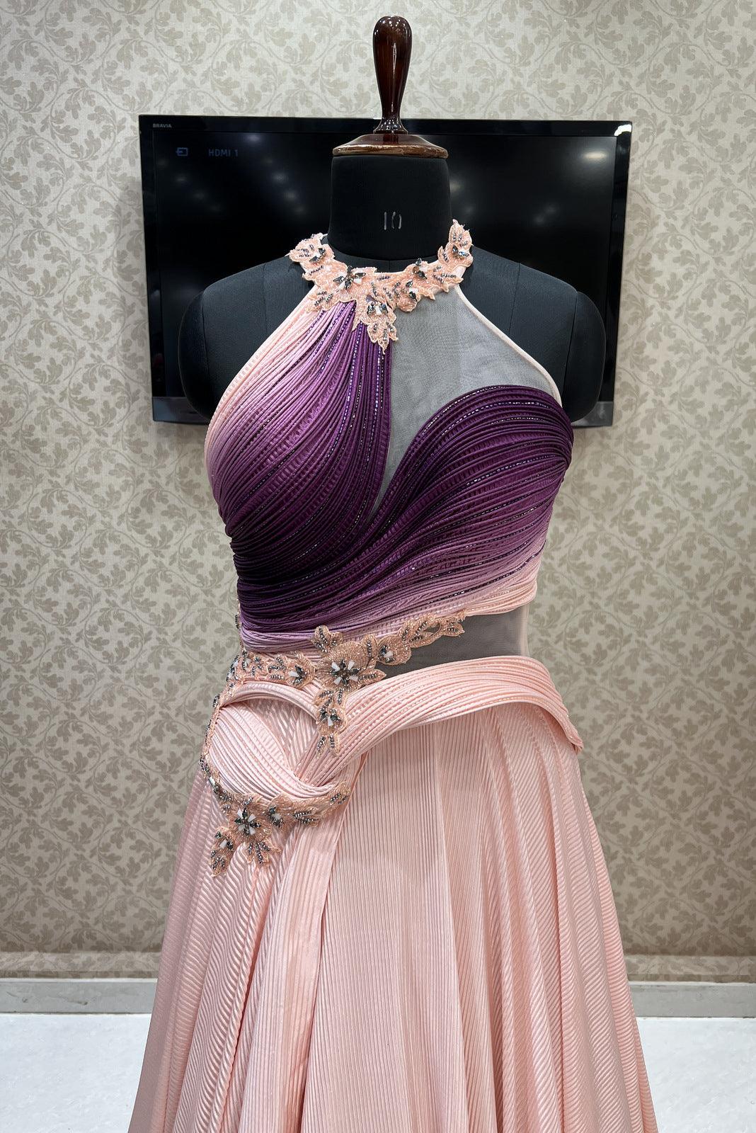 Peach with Magenta Shaded Beads and Stone work Bridal and Partywear Gown - Seasons Chennai