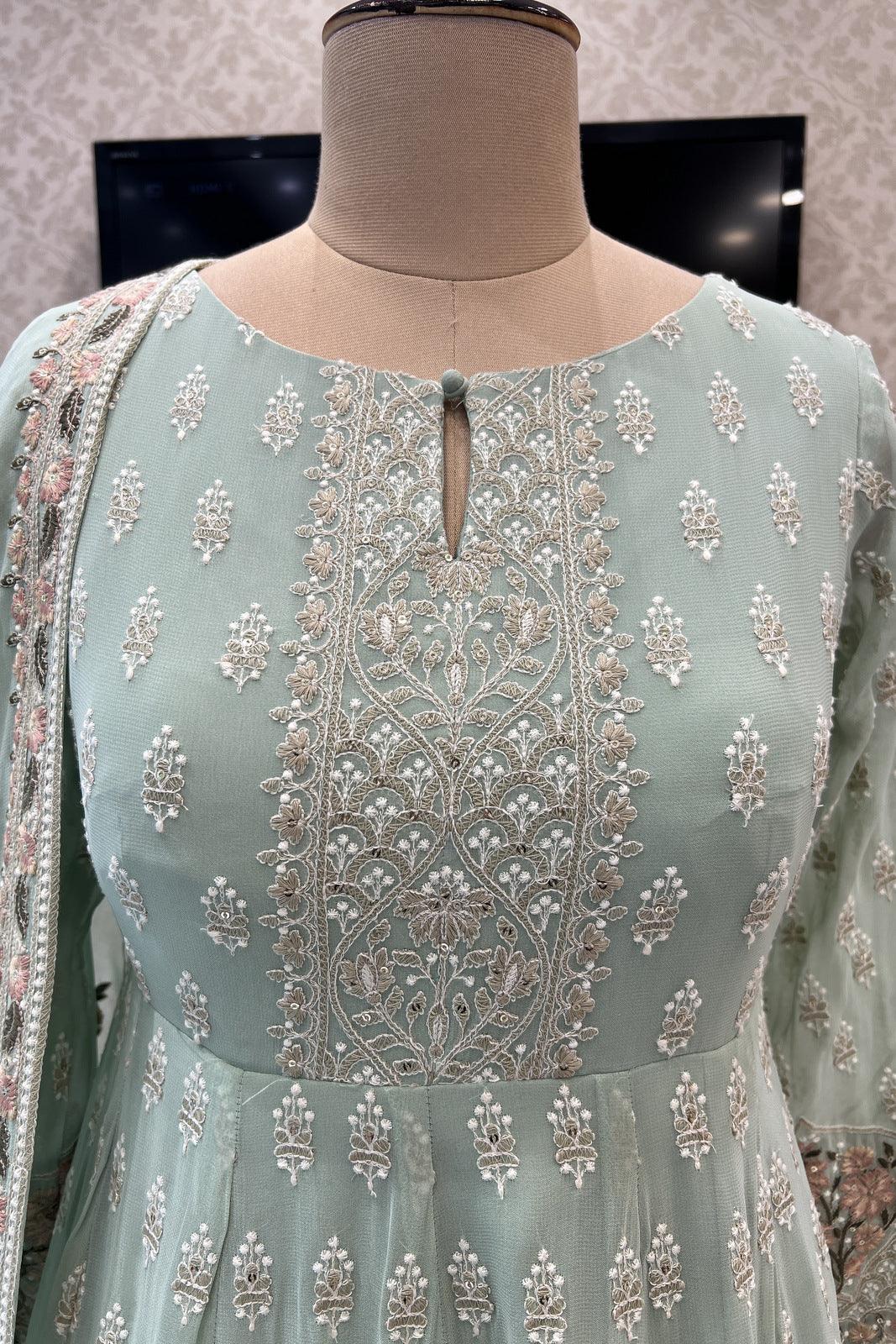 Pista Green Thread and Sequins work Floor Length Anarkali Suit - Seasons Chennai
