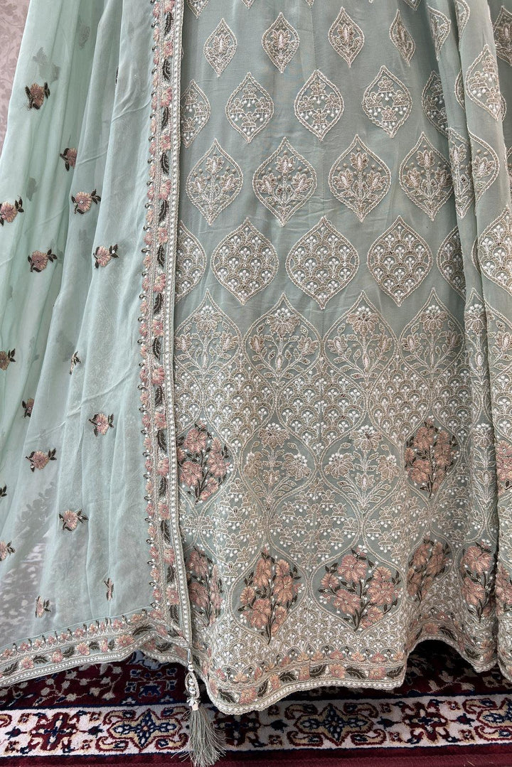 Pista Green Thread and Sequins work Floor Length Anarkali Suit - Seasons Chennai