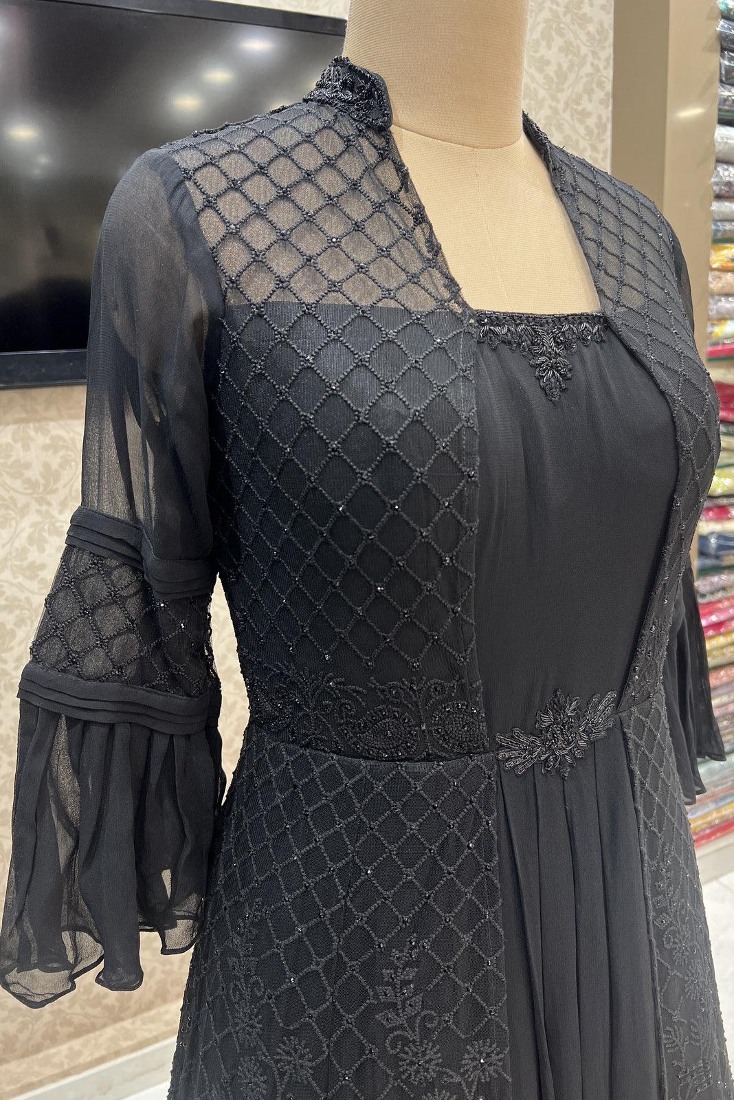 Black Thread, Sequins, Beads and Zardozi work Floor Length Anarkali Suit - Seasons Chennai