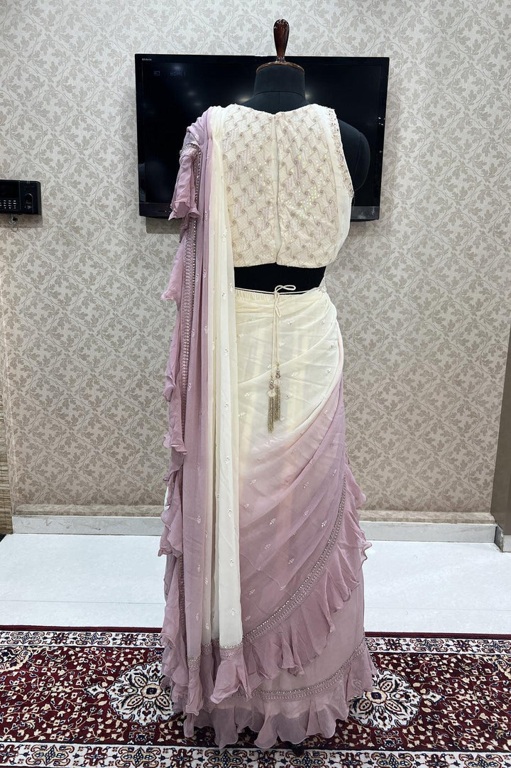 Cream with Lilac Shaded Readymade Saree and Readymade Sequins and Stone work Designer Blouse - Seasons Chennai