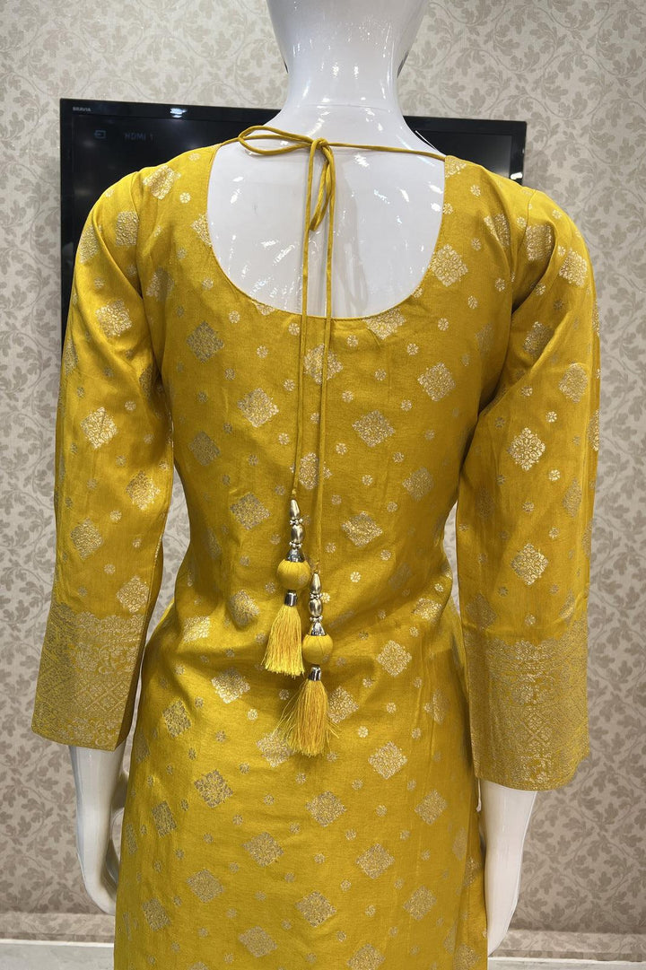 Mustard Mirror, Zardozi, Sequins and Banaras work Straight Cut Salwar Suit - Seasons Chennai