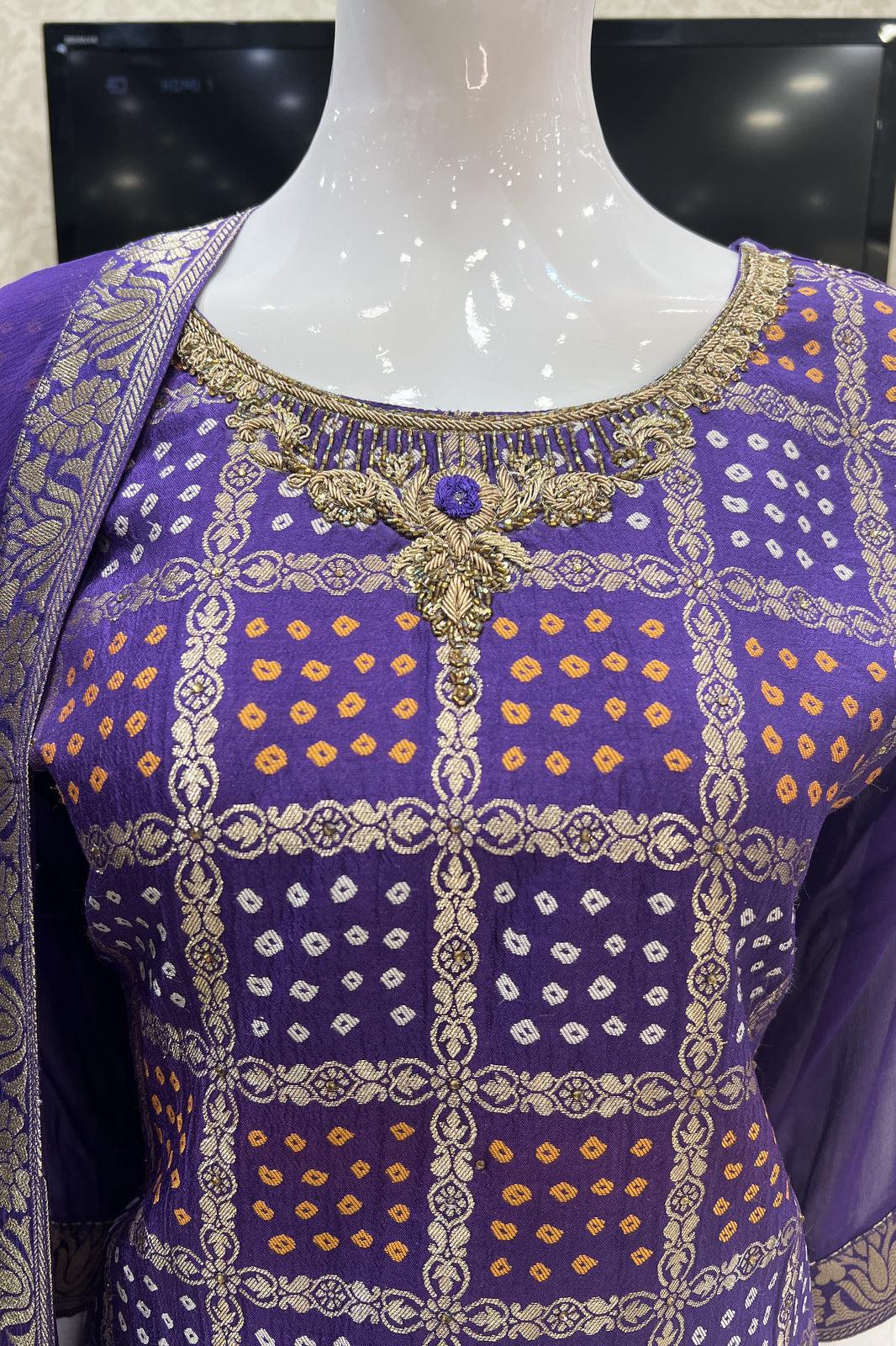 Purple Banaras, Zari, Zardozi and Stone work Straight Cut Salwar Suit - Seasons Chennai