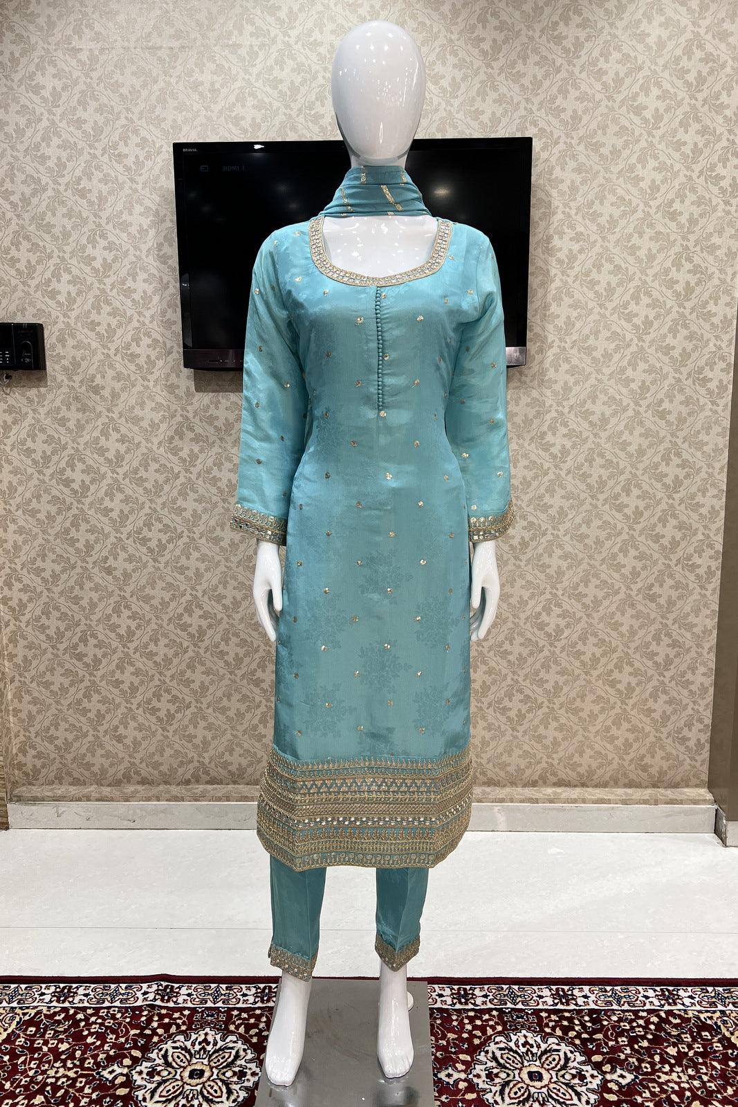 Buy Fabulous Firozi Embroidered Designer Churidar Salwar Suit | Churidar  Salwar Suits