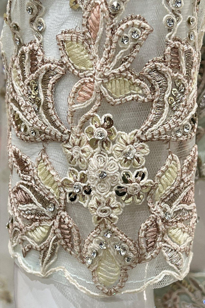 Pista Green Embroidery, Sequins, Zari, Stone and Beads work Crop Top Designer Bridal Lehenga - Seasons Chennai