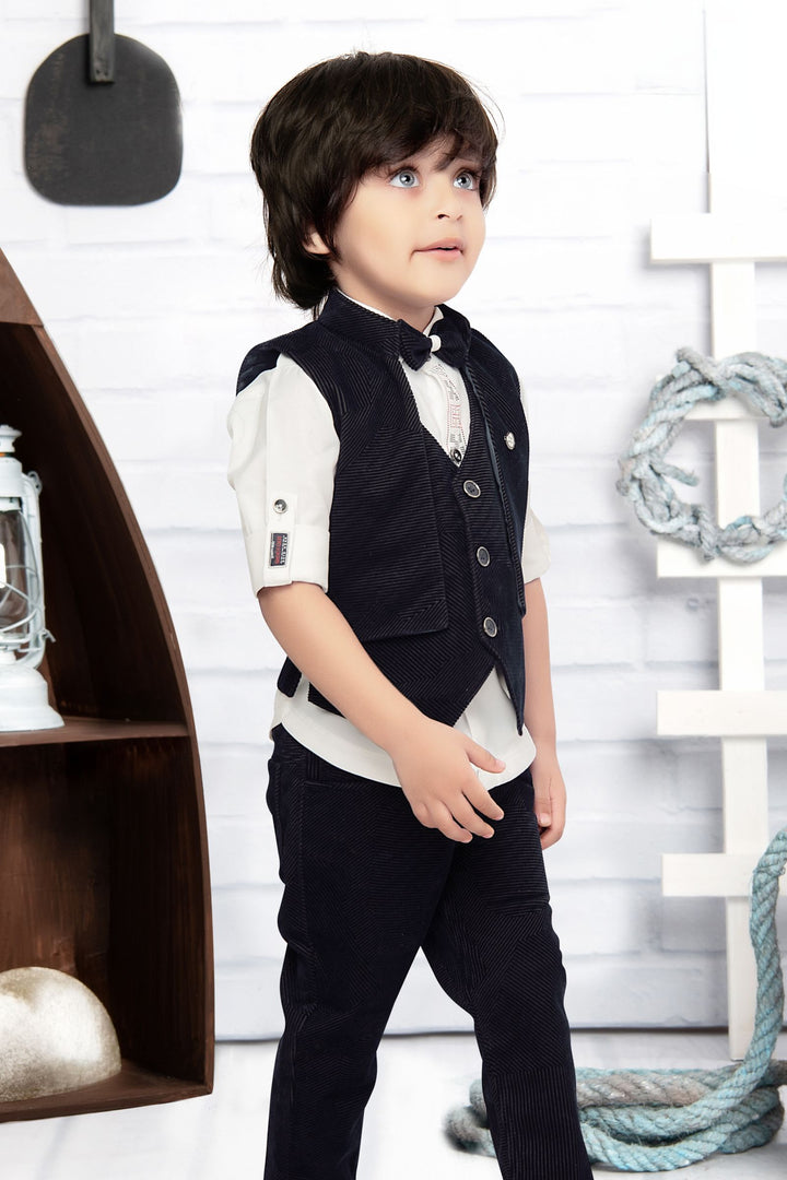 White with Navy Blue Waist Coat and Set for Boys