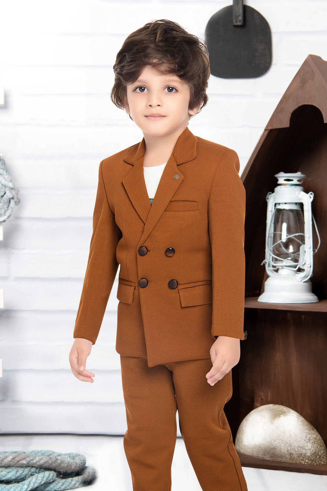 Coffee Brown with White Waist Coat and Set for Boys