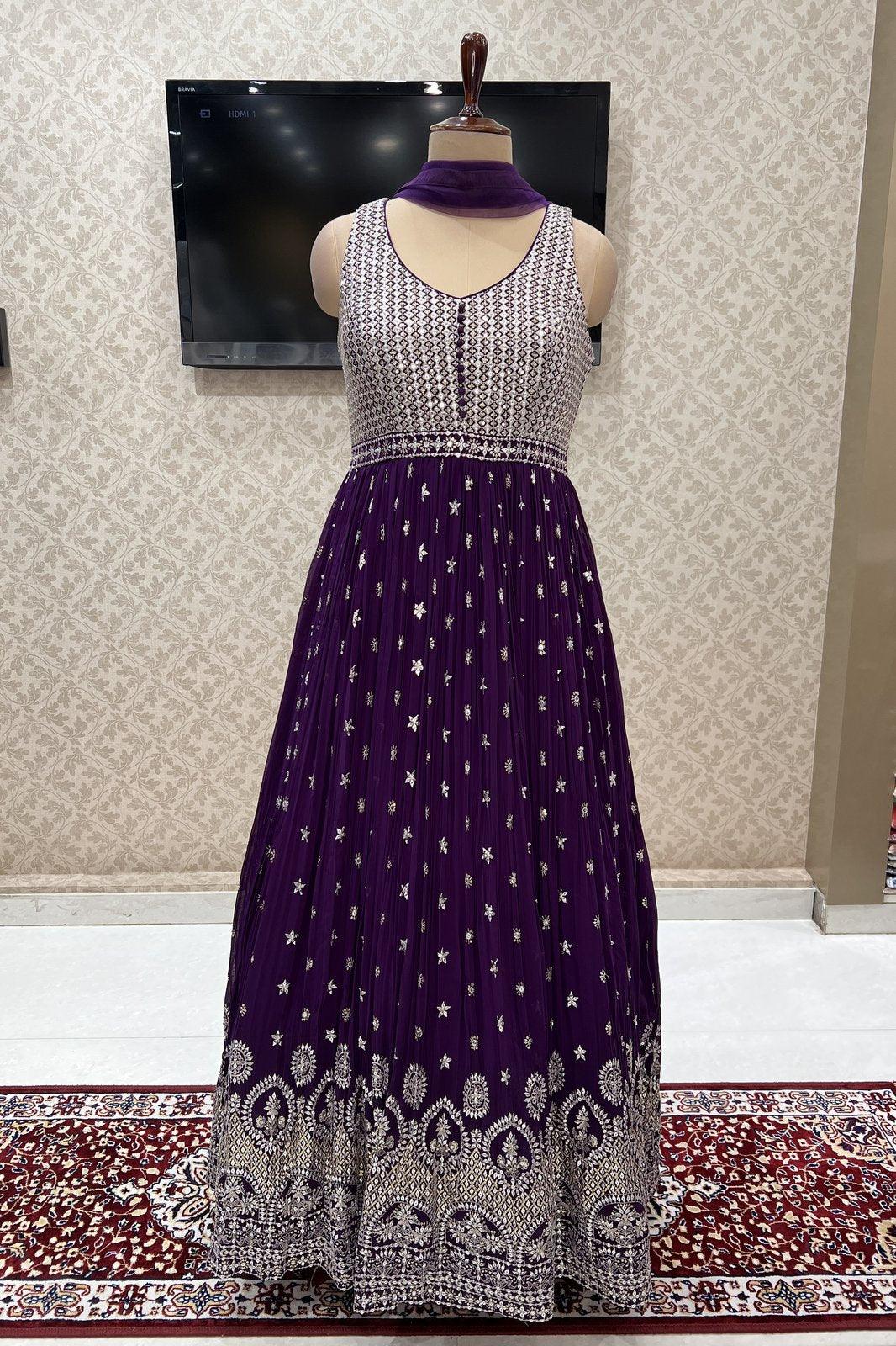 Purple Zari and Sequins work Floor Length Anarkali Suit - Seasons Chennai