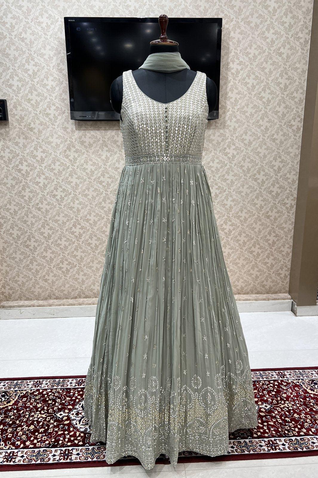 Light Green Zari and Sequins work Floor Length Anarkali Suit - Seasons Chennai