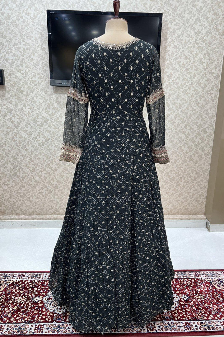 Black Bandini Print, Banaras Butta, Zari and Sequins work Floor Length Anarkali Suit - Seasons Chennai