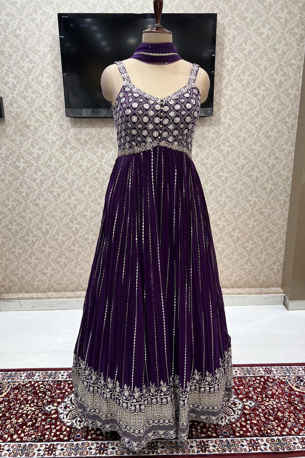Purple Sequins and Zari work Floor Length Anarkali Suit - Seasons Chennai