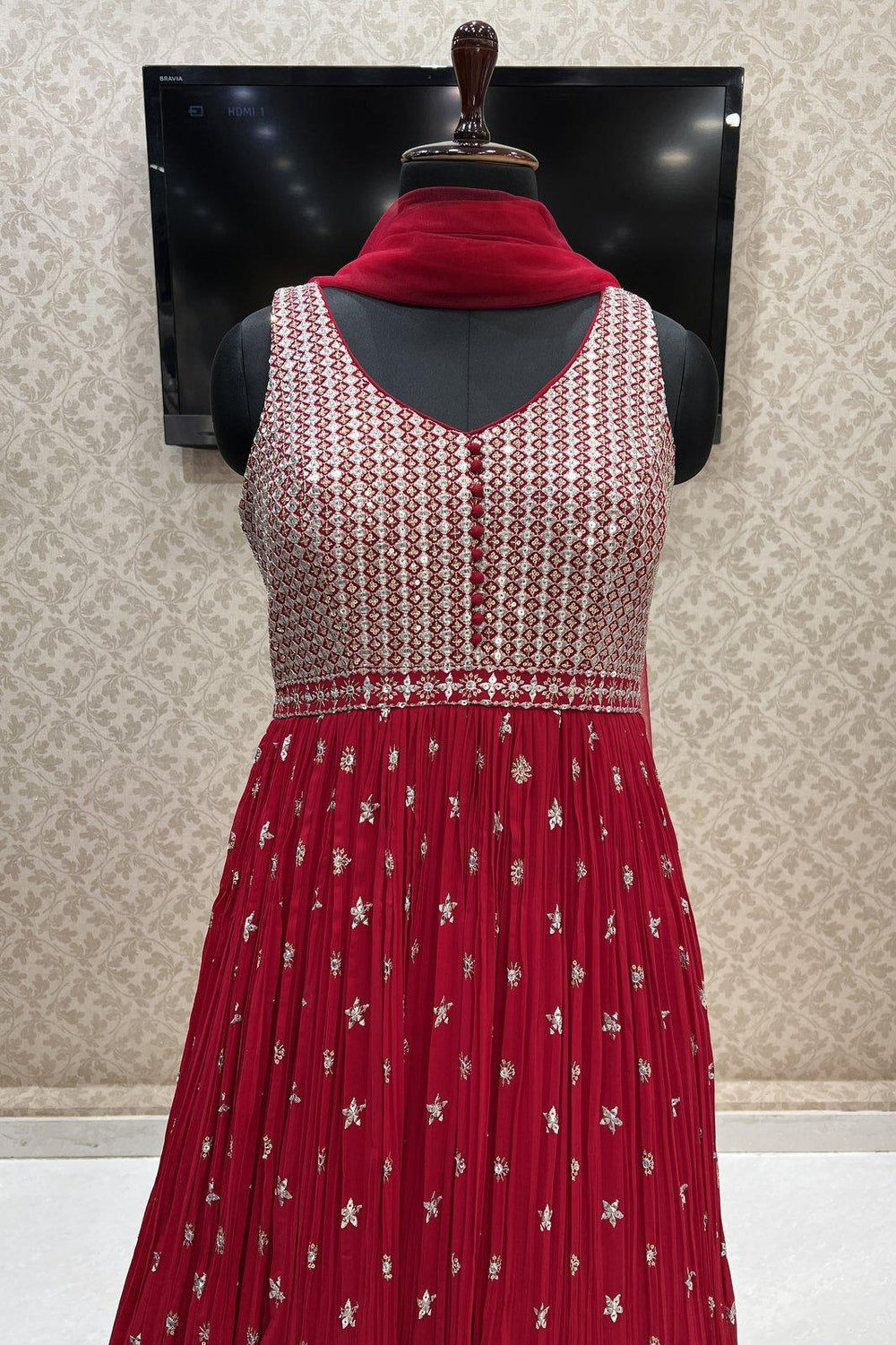 Rani Pink Copy of Blue Zari and Sequins work Floor Length Anarkali Suit - Seasons Chennai