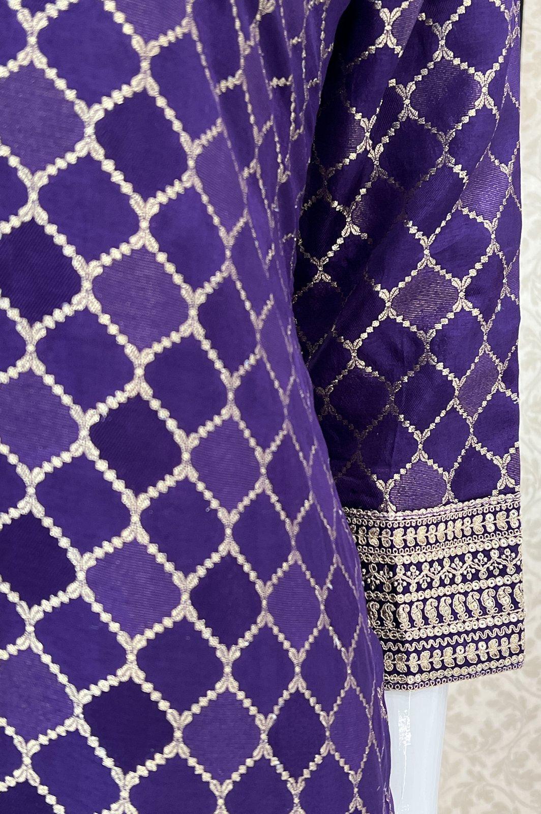 Purple Zari, Sequins and Banaras work Straight Cut Salwar Suit - Seasons Chennai