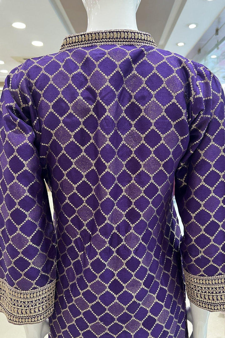 Purple Zari, Sequins and Banaras work Straight Cut Salwar Suit - Seasons Chennai