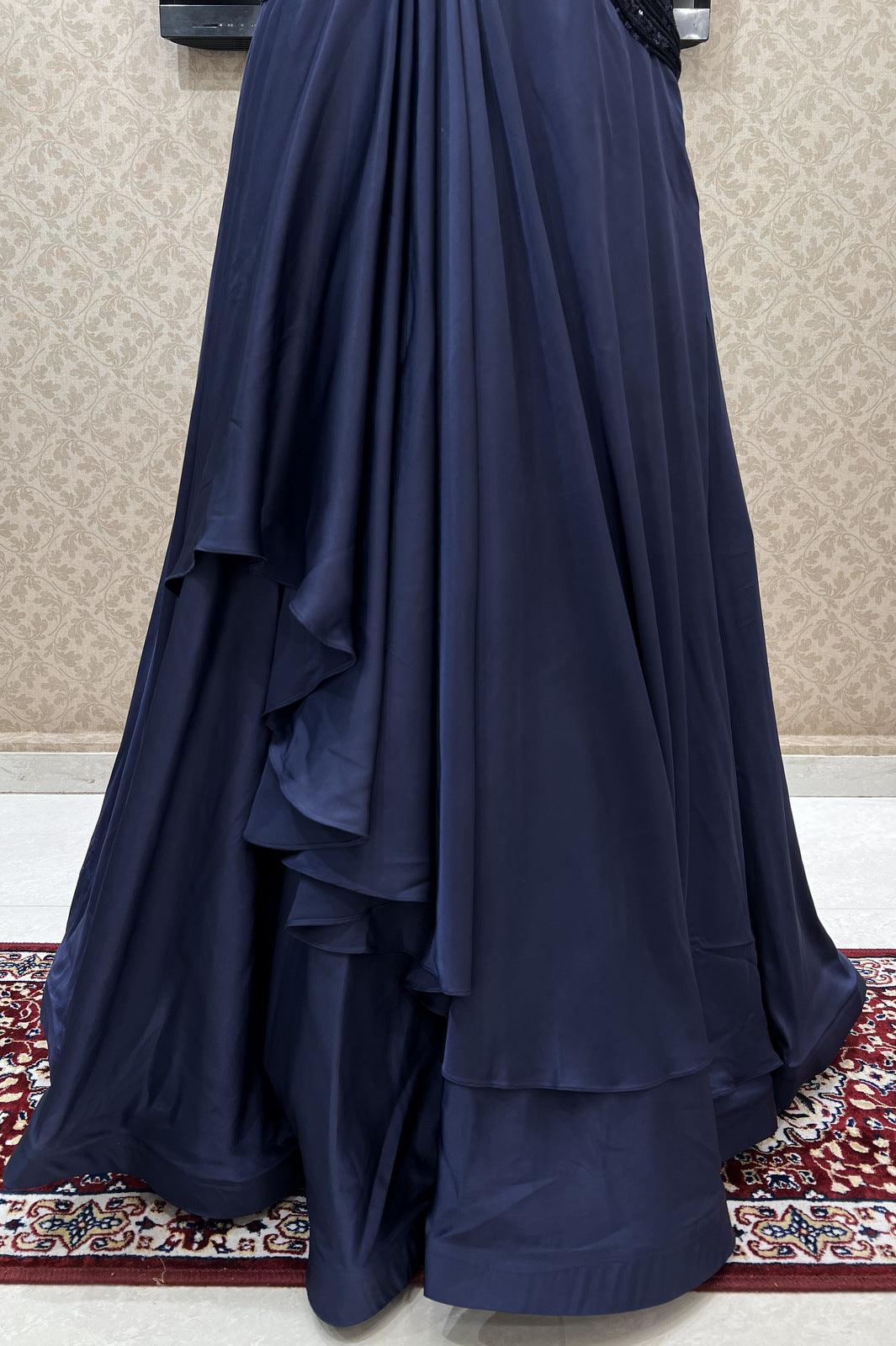 Navy Blue Taffeta Readymade Flared Gown 155024 | Designer gowns, Designer  anarkali dresses, Western gown design