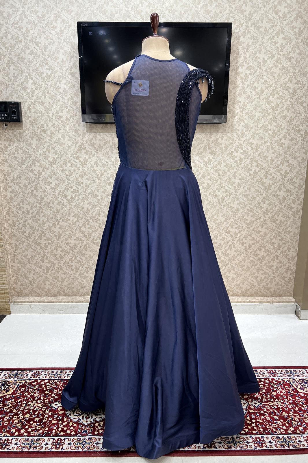Georgette Gown Dress in Blue with Embroidered - GW0342