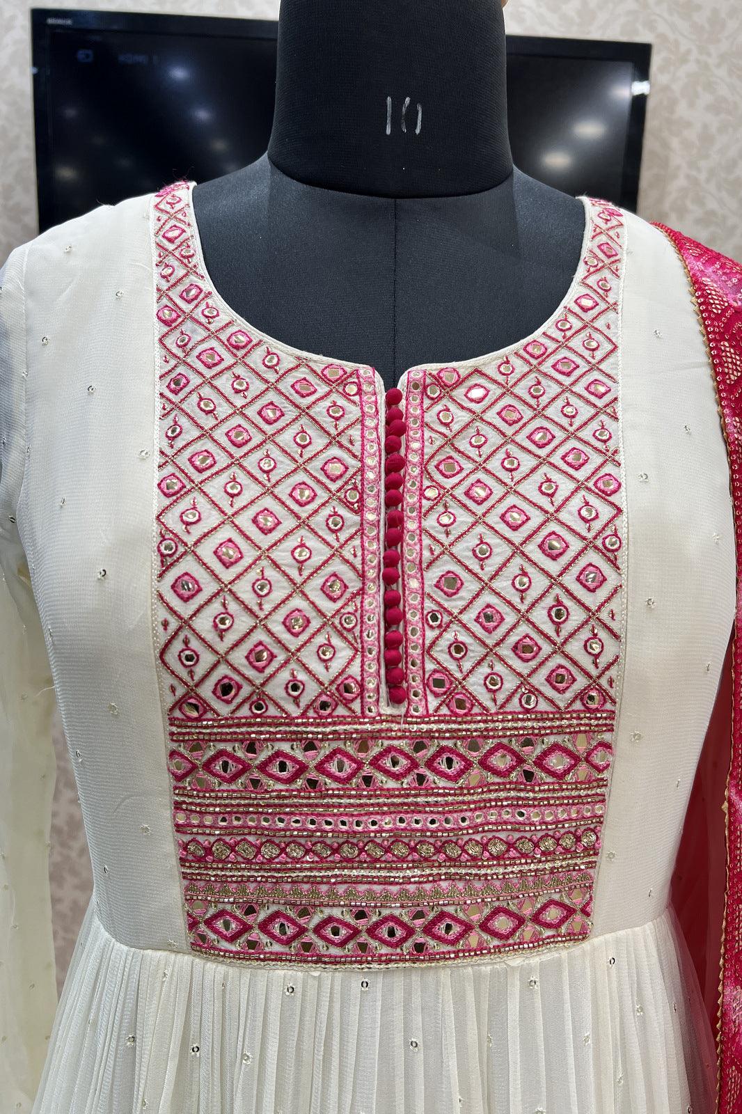 Cream Sequins, Thread, Beads and Zari work Floor Length Anarkali Suit - Seasons Chennai