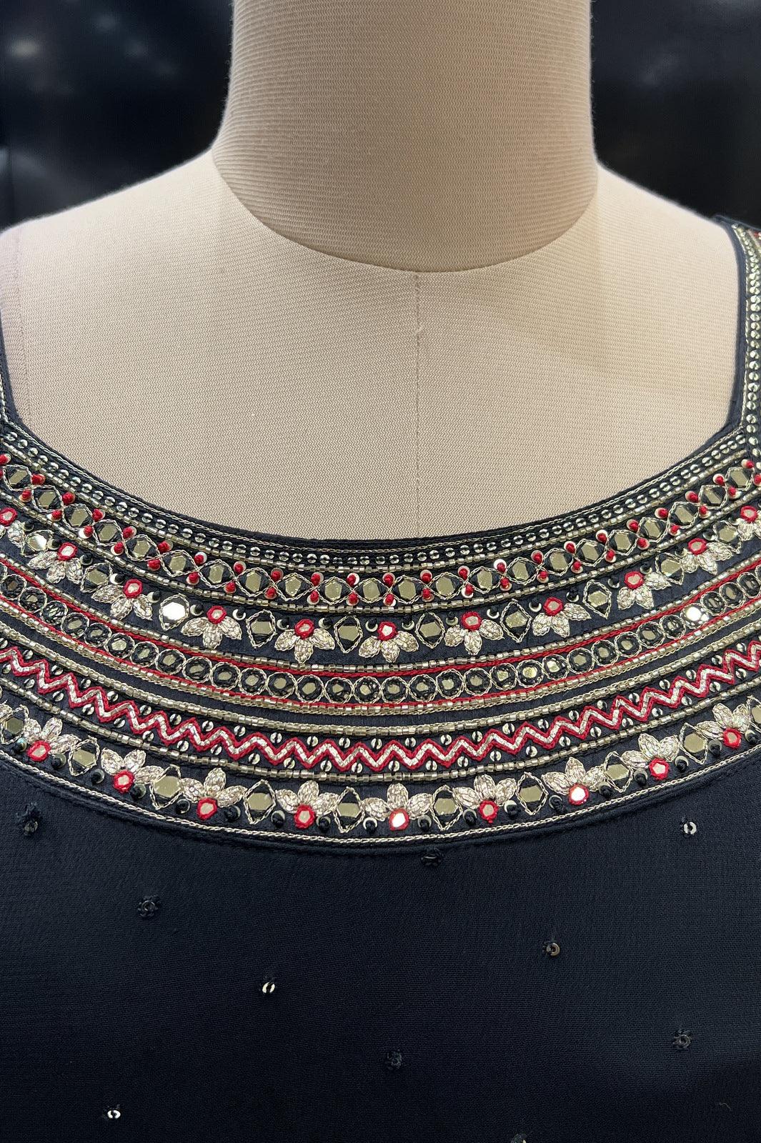 Black Sequins, Mirror, Zari and Beads work Floor Length Anarkali Suit - Seasons Chennai