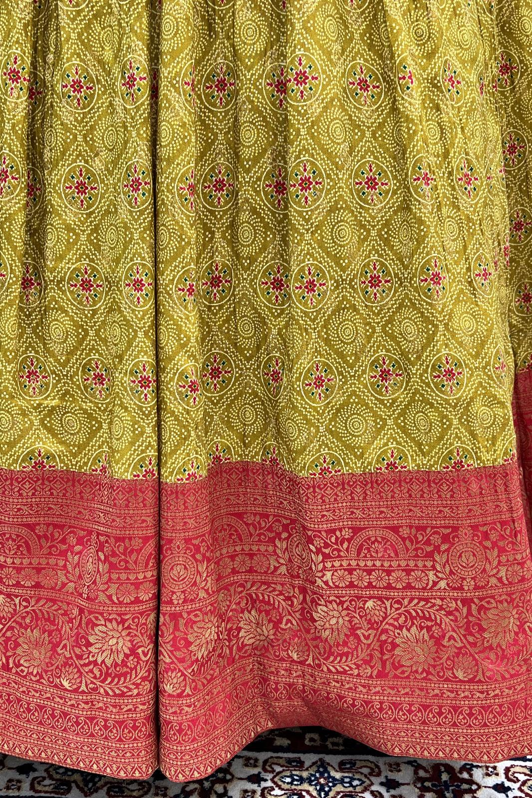Mehendi Green Digital Print, Banaras, Mirror, Zardozi and Stone work Floor Length Anarkali Suit - Seasons Chennai