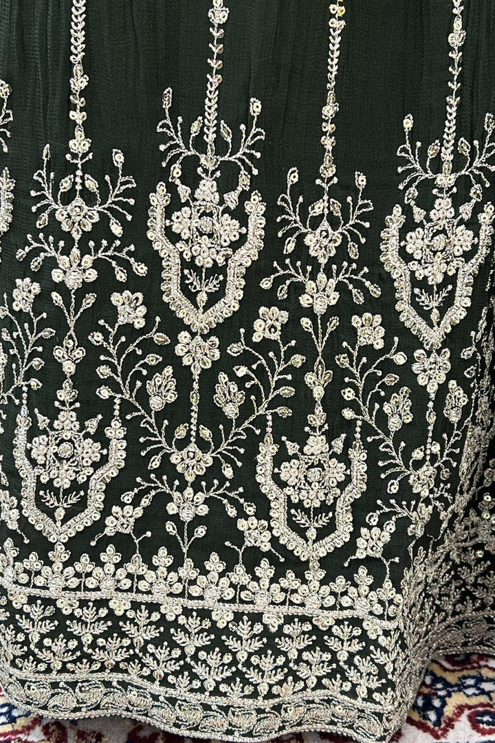 Green Mirror, Thread, Pearl, Beads, Stone, Sequins and Zari work Floor Length Anarkali Suit - Seasons Chennai