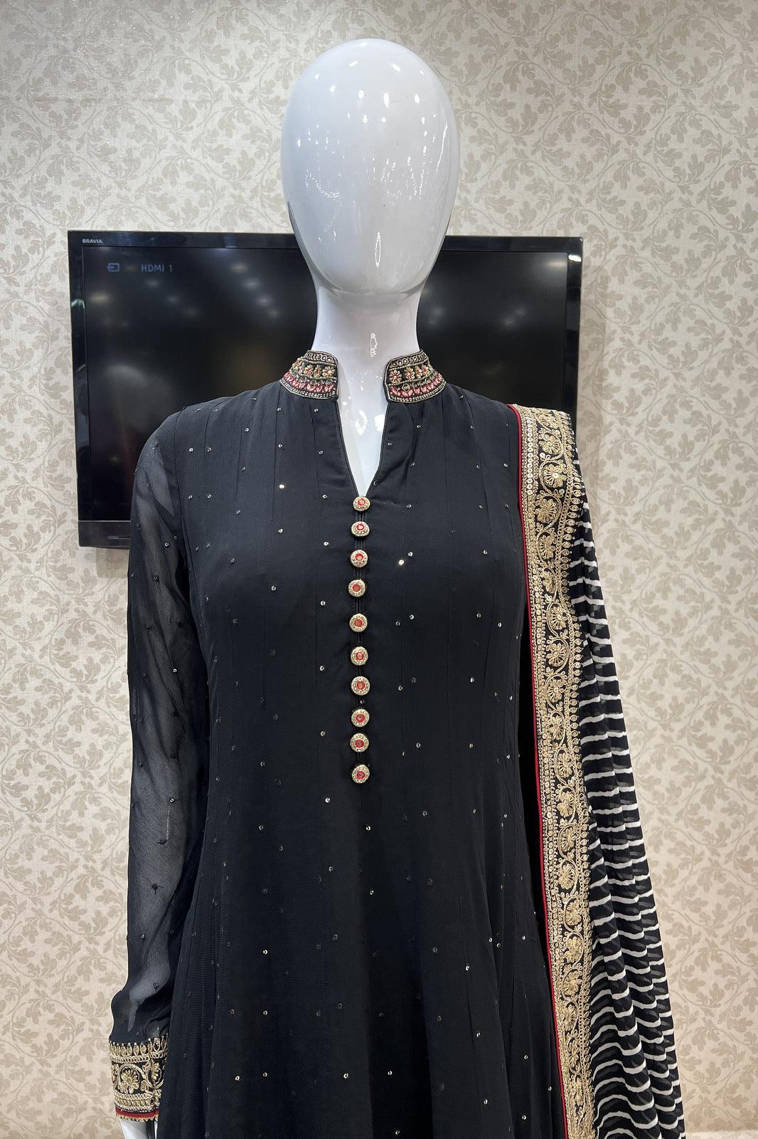 Black Sequins and Zari work Salwar Suit with Palazzo Pants - Seasons Chennai