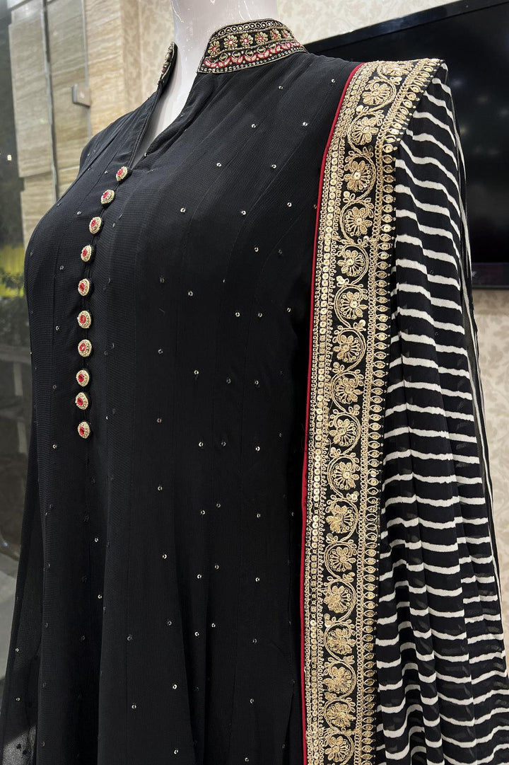 Black Sequins and Zari work Salwar Suit with Palazzo Pants - Seasons Chennai