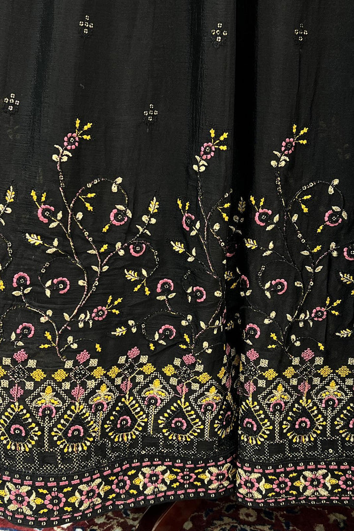 Black Stone, Thread, Beads and Zari work Kaftan Style Crop Top Lehenga - Seasons Chennai