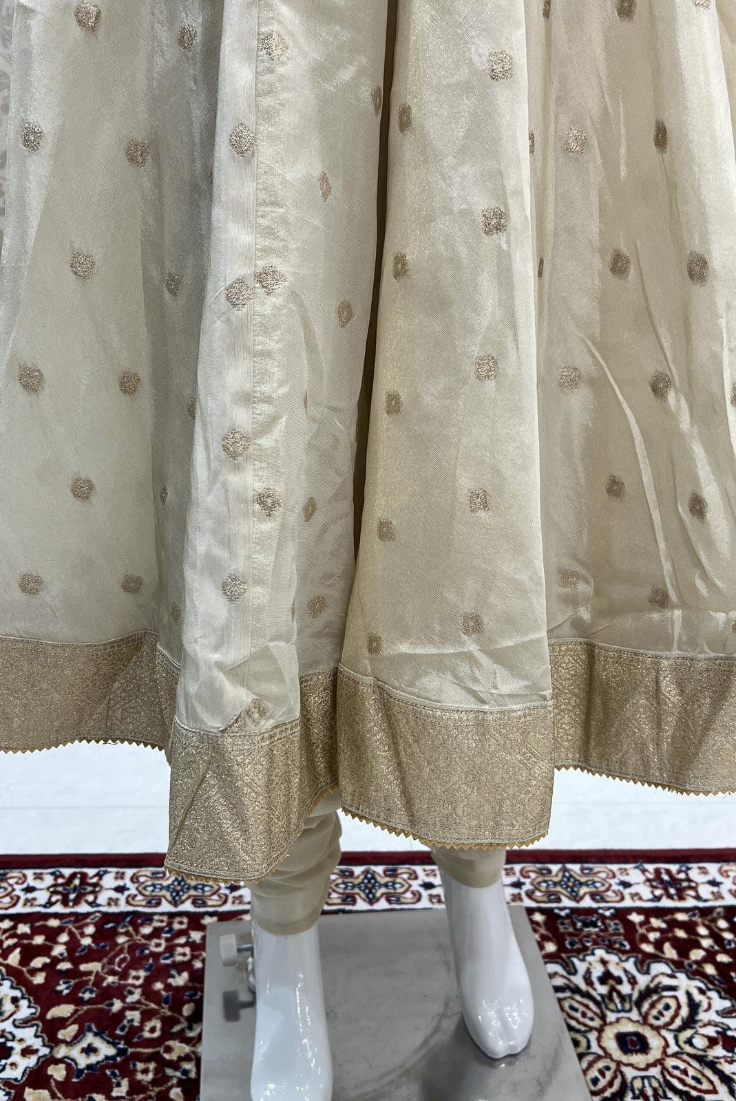 Golden Beige Anarkali Style Salwar Suit with Overcoat and Gathering Pants - Seasons Chennai