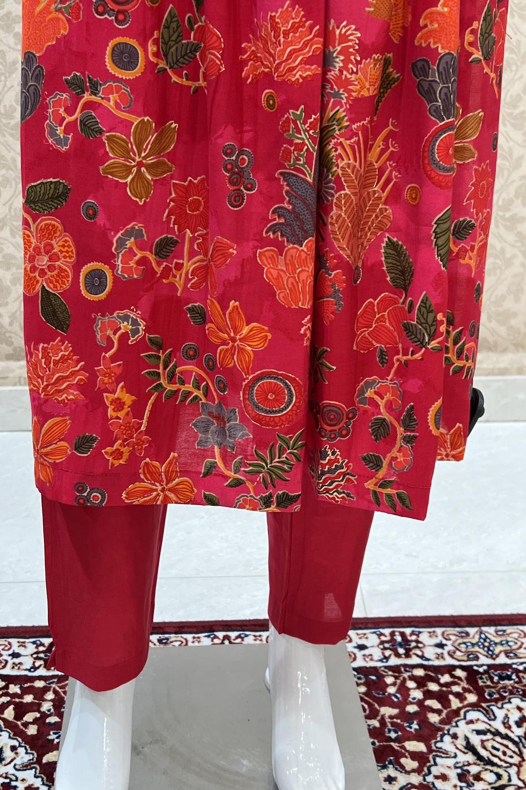 Pink Digital Print, Zari and Sequins work Alia Cut Salwar with Straight Pant Set - Seasons Chennai