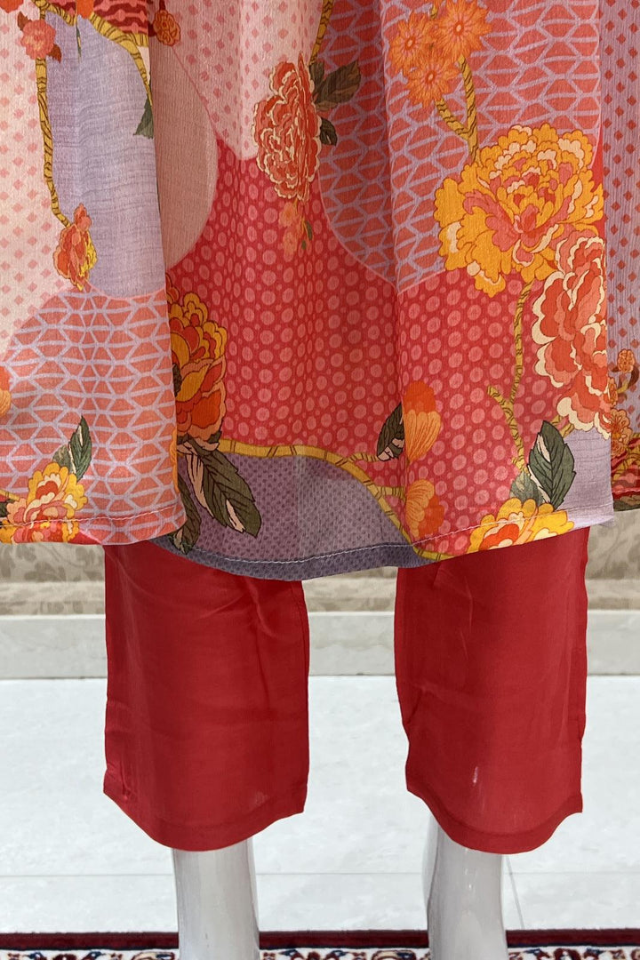 Multicolor Digital Print with Orange Alia Cut Salwar with Straight Pant Set - Seasons Chennai