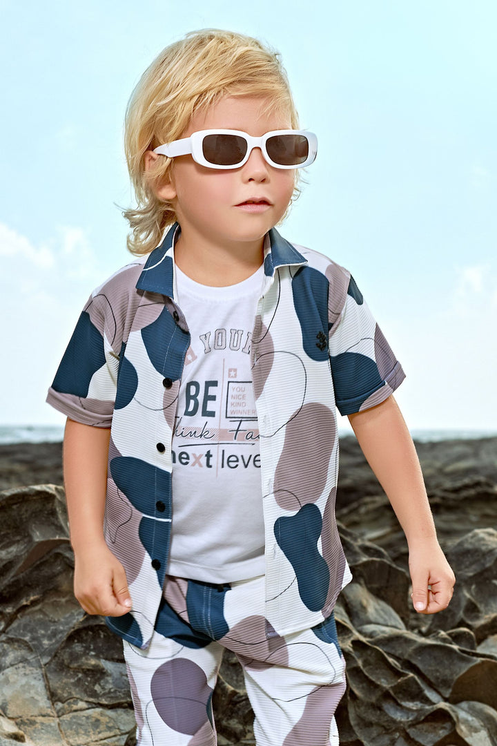 White Multicolor Printed Co-Ord Set for Boys
