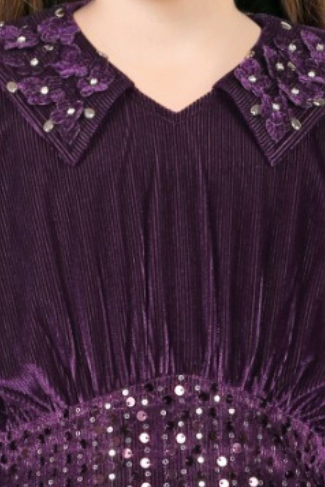 Purple Sequins work Short Frock for Girls