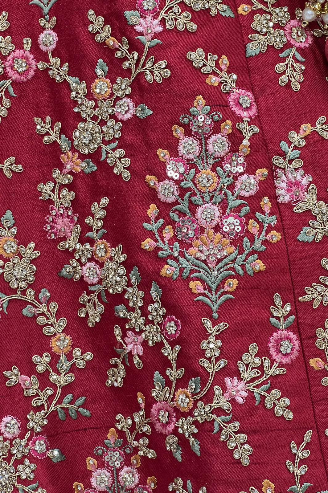Brick Red Multicolor Embroidery, Stone and Zari work Crop Top Designer –  Seasons Chennai