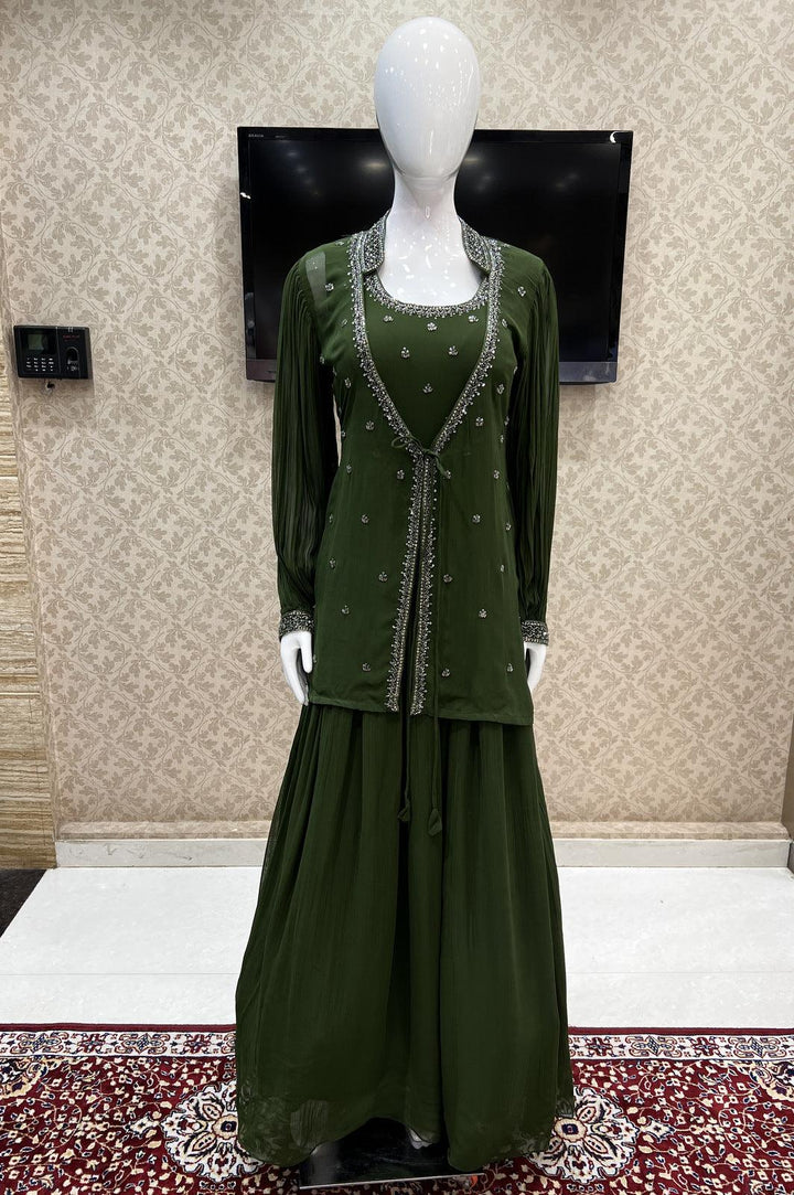 Green Beads and Sequins work Overcoat Styled Floor Length Anarkali Suit - Seasons Chennai